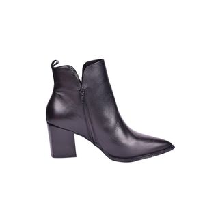 Bota De Cuero Taco Grueso 7 Cm Negra Mujer Lia Line
