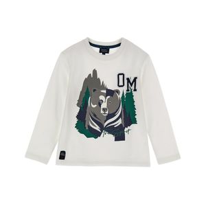 Remera Manga Larga Estampada Diseño Oso Marfil Niño Original Marines