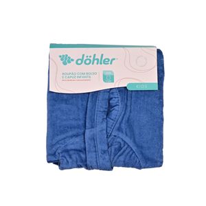 Bata Con Capucha Y Bolso Velour Liso Azul Infantil Dohler