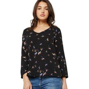 Blusa Manga Larga Estampada Con Escote En V Negra Mujer Jdy