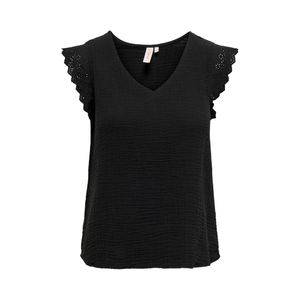 Remera Manga Corta Cuello En V Con Encaje Carthyra Life Mix Top Negro Mujer Carmakoma