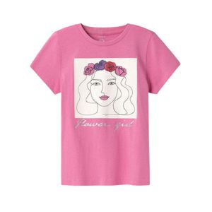 Remera Manga Corta Estampada Ilustración Rosa Niña Nameit