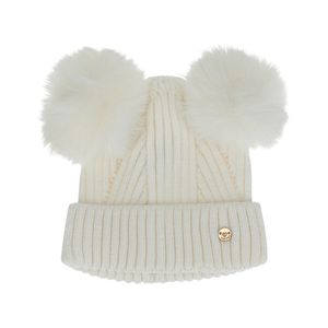 Gorro Invernal Con Pompones Blanco Niña Original Marines