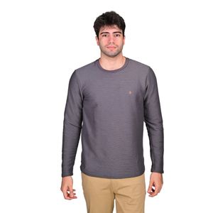 Sweater Manga Larga Liso Melange Textura Planicie Gris Oscuro Hombre Connection