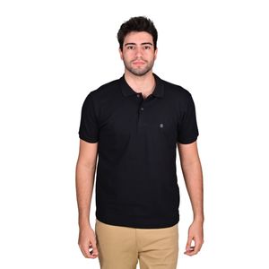 Polo Manga Corta Liso Textura Wavy Negro Hombre Connection