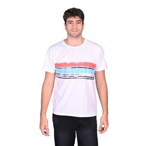 Remera Con Estampado De Franjas Manga Corta Blanco Hombre New Green