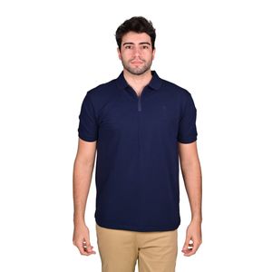 Polo Manga Corta Liso Con Cremallera Azul Marino Hombre New Green