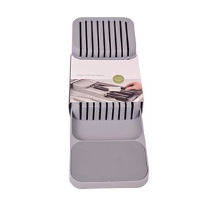 Porta Cubiertos Compacto Con Organizador De Cuchillos De Dos Niveles 39.5x13.7x7.3 Centímetros Gris