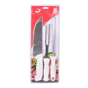 Kit Para Asado De 3 Piezas Con Mangos Blancos 39.5x15.5 Centímetros