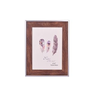 Porta Retrato Rectangular Con Textura Símil Madera 5x7 Pulgadas Marrón Oscuro Con Borde Plateado