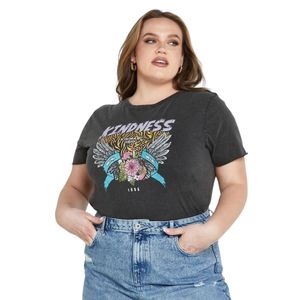 Remera Manga Corta Estampada Negra Mujer Carmakoma