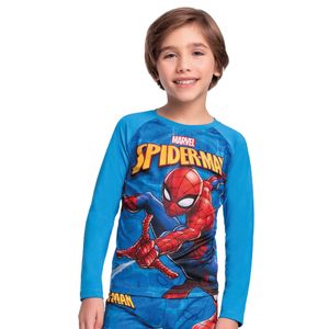 Remera Manga Larga Estampada Spiderman Azul Niño Fakini