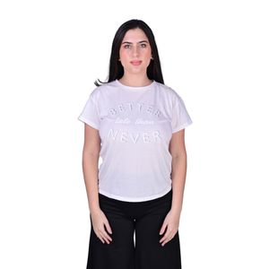 Remera Manga Corta Better Late Than Never Blanco Mujer Fuera De Serie
