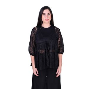 Blusa Con Manga Tres Cuartos Abullonada En Tull Negro Mujer Tiare