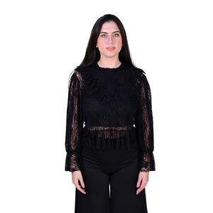 Blusa Ml En Tull Plumeti Negro Mujer Tiare