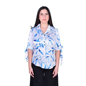 Camisa Mangas De Tres Estampado Celeste Básica Mujer Juliette