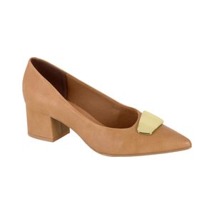 Stiletto Taco Grueso Con Detalle Metálico Beige 7 Cm Mujer Vizzano