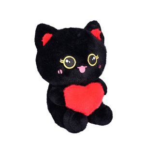 Peluche Gato Negro Con Corazón Rojo 26 Centimetros