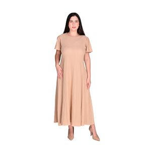 Vestido Manga Corta En Yoyo Beige Mujer L'exclusif