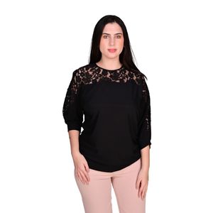 Blusa Manga Tres Cuarto Con Encaje Negro Mujer L'exclusif