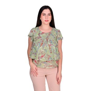 Blusa Manga Corta Estampado Verde Con Marrón Y Naranja Mujer L'exclusif