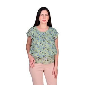 Blusa Manga Corta Estampado Verde Con Celeste Mujer L'exclusif