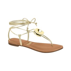 Sandalia Plana Tiras Finas Atadas Dorado Mujer Vizzano