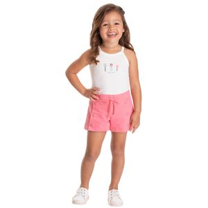Conjunto Fucsia Magenta Con Remera De Tirantes Estampada Y Short Niña Tmx
