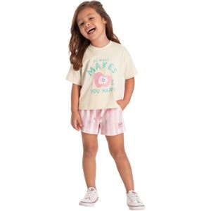 Conjunto Remera Manga Corta Marfil y Short Listrado Niña Tmx