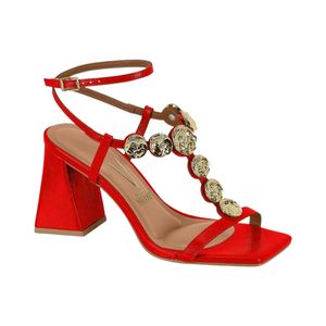 Sandalia Texturizada Tacón Alto Rojo Mujer Vizzano