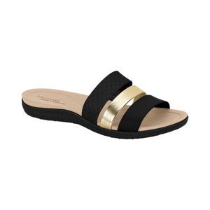 Sueco Tipo Slide Negro/Dorado Con Suela Masajeadora Mujer Modare