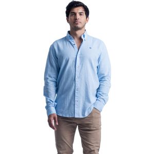 Camisa Manga Larga Liso Basic Celeste Melange Hombre Hummer