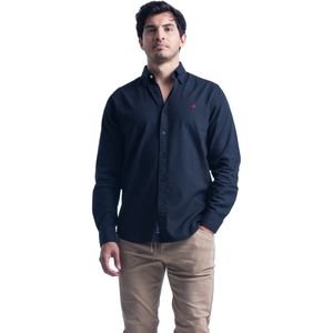 Camisa Manga Larga Liso Bordado Lateral Contratono Negro Hombre Hummer