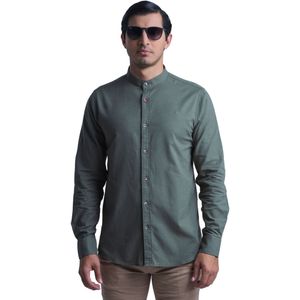Camisa Liso Cuello Mao Verde Manga Larga Hombre Hummer