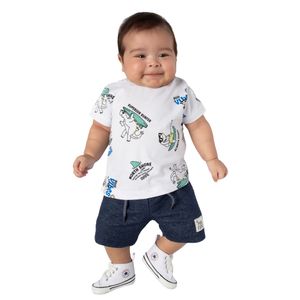 Conjunto Remera Manga Corta Blanco Estampado Y Short Bebé Niño Tmx