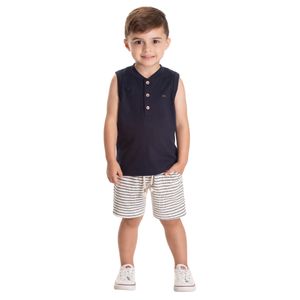 Conjunto Camisilla Azul Marino y Short Marfil Niño Tmx