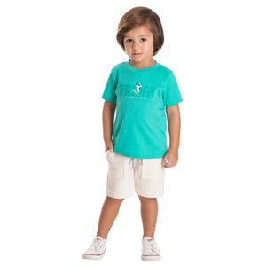 Conjunto Remera Manga Corta Verde y Short Marfil Niño Tmx