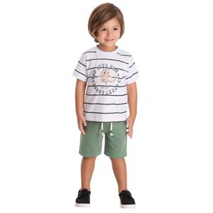 Conjunto Remera Manga Corta Rayas Blanco y Short Verde Niño Tmx