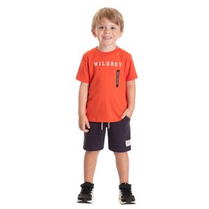 Conjunto Remera Manga Corta Naranja Y Short Negro Niño Tmx