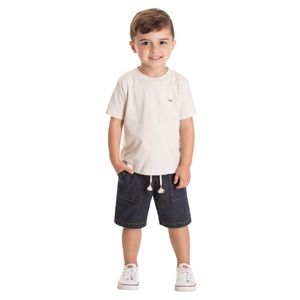 Conjunto Remera Manga Corta Marfil y Short Negro Niño Tmx