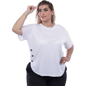 Remera Manga Corta Con Botones Al Costado Blanco Mujer Susan Miller