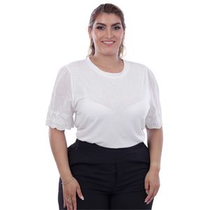 Remera Manga Corta Con Broderie Blanco Mujer Susan Miller