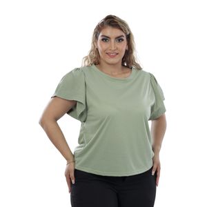Remera Manga Corta Abullonada Verde Olivo Mujer Susan Miller
