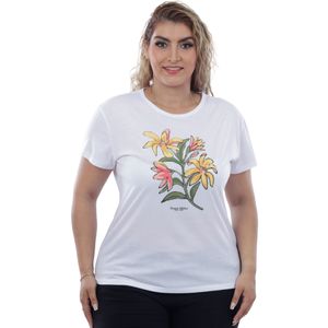 Remera Manga Corta Con Estampado De Flores Blanco Mujer Susan Miller