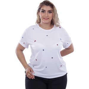Remera Manga Corta Flores Fantasía Blanco Mujer Susan Miller