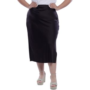 Pollera Satinada Midi Con Abertura Lateral Negro Mujer Susan Miller