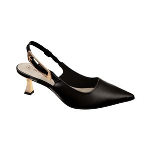 Stiletto Negro Taco Dorado Slingback Mujer Bebece