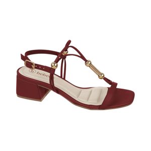 Sandalia Taco Bajo Con Detalles Dorados Rojo Mujer Bebece