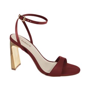 Sandalia Taco 12 Centímetros Dorado Trapecio Rojo Mujer Bebece