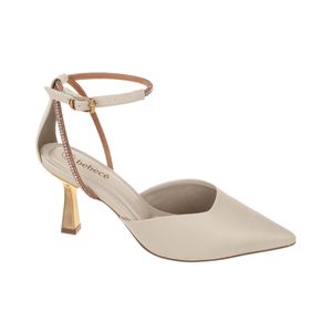 Stiletto Marfil Tacón 7 Cm Fino Trapecio Dorado Mujer Bebece